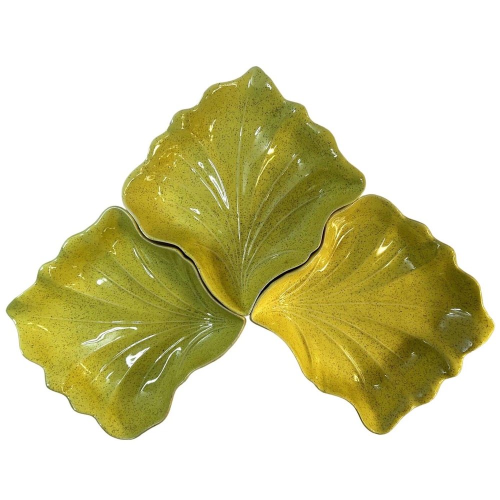 MCM Valley Vista California Pottery 600 Ceramic Pottery Yellow Leaf Bowls Set-3